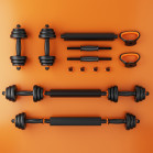 FED 30 Kg Dumbbell + Barbell + Kettlebell Kit V2